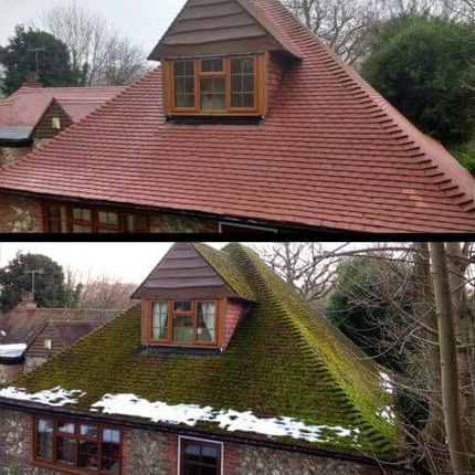 Roof clean before and after